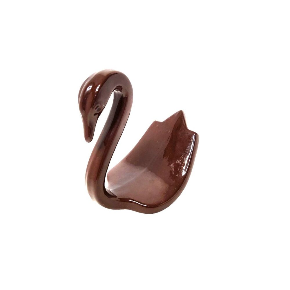 vintage 80s brown ceramic swan soap or towel dish 7"